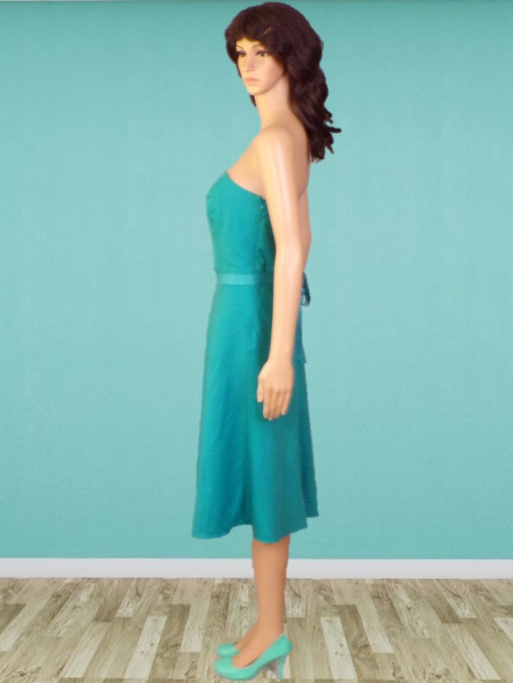 ANN TAYLOR size 8 teal-green OTS fit/flare party/cocktail dress cotton/silk - Picture 7 of 15